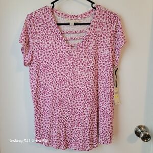 Floral Pink V-Neck Women's Blouse